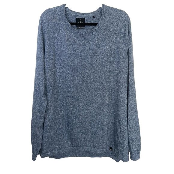 PRANA Mens Organic Cotton Blue White Marled Crew Neck Pullover Size 2XL XXL 1E